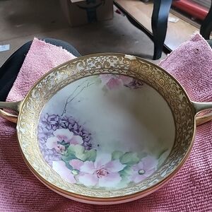 Nippon Handpainted Floral Decorative Bowl with Gold Accents